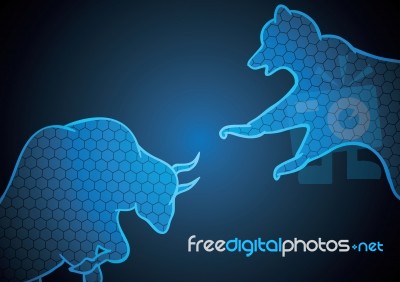 Bull And Bear Hexagonal Stock Market Blue Technology Background Stock Image