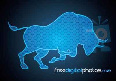 Bull Hexagonal Stock Market Blue Technology Background Stock Image