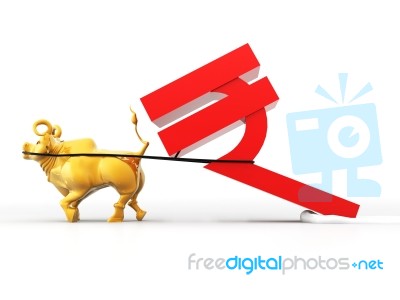 Bull Pulling Indian Rupay Stock Image