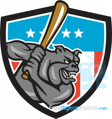 Bulldog Baseball Batting Usa Crest Cartoon Stock Image