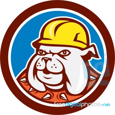 Bulldog Construction Worker Head Cartoon Stock Image