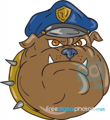Bulldog Policeman Head Cartoon Stock Image