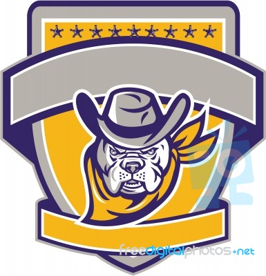 Bulldog Sheriff Cowboy Head Shield Retro Stock Image