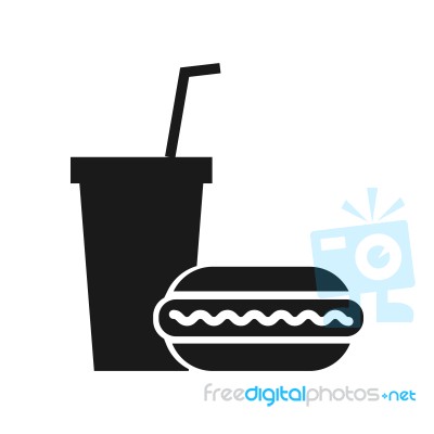 Burger And Water Drink For Watch Sportive Game Symbol Icon Stock Image