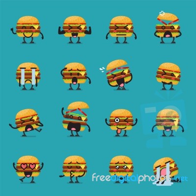 Burger Character Emoji Set Stock Image