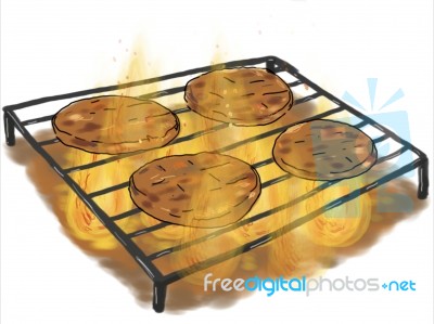 Burger Patties Barbecue Grill Drawing Stock Image