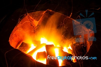Burning Charcoal In Stove Stock Photo