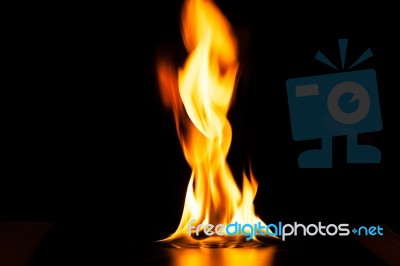 Burning Fire Flame On Black Background Stock Photo