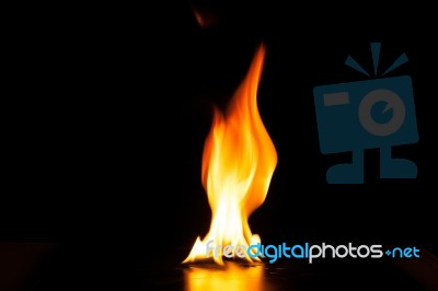 Burning Fire Flame On Black Background Stock Photo