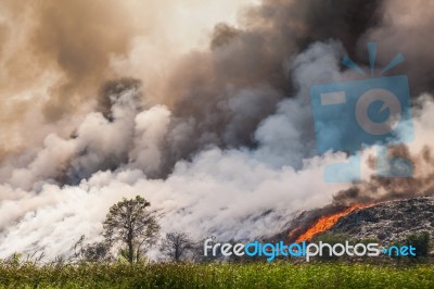 Burning Garbage Heap Of Smoke Stock Photo