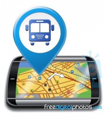 Bus Gps Means Public Transport And Buses Stock Image
