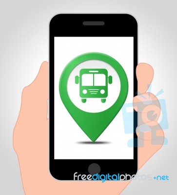 Bus Location Online Indicates Mobile Phone Transport 3d Illustra… Stock Image
