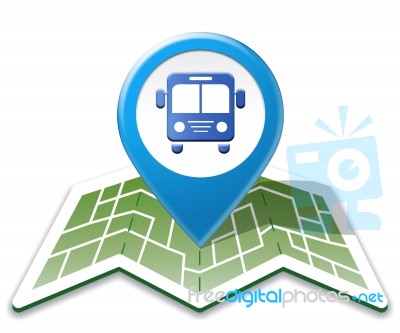 Bus Map Shows Public Transport 3d Illustration Stock Image