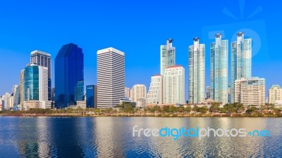 Business Buildings Area And Office, Cityscape At Twilight Stock Photo