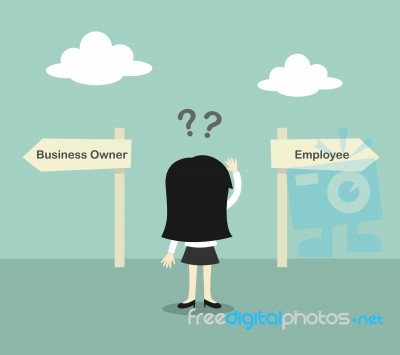 Business Concept, Business Woman Confused About Two Direction, Between Business Owner And Employee Stock Image