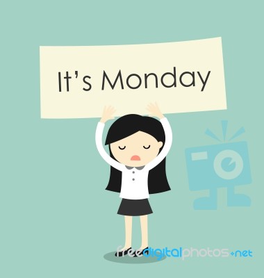 Business Concept, Business Woman Feeling Tired On Monday Stock Image