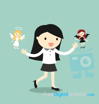 Business Concept, Business Woman With Angel And Devil Stock Image