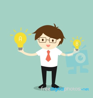 Business Concept, Businessman Compares Idea A To Idea B.  Illustration Stock Image