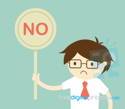 Business Concept, Businessman Holding 'no' Sign.  Illustration And Flat Design Stock Image