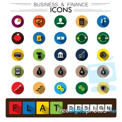 Business, Finance & Internet E-commerce Flat Design  Icons Stock Image