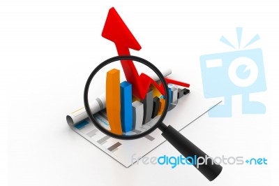 Business Graph And Magnifying Glass Stock Image