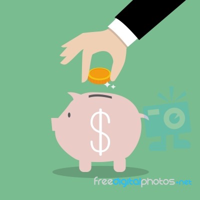 Business Hand Collect Money In Piggy Bank Stock Image