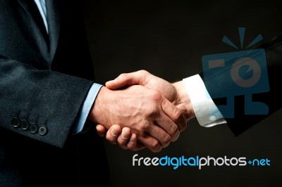 Business Handshake On Black Background Stock Photo