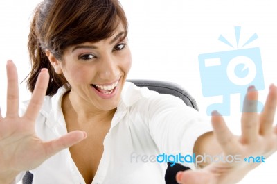 Business Lady Showing Palms Stock Photo