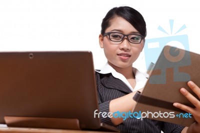 Business Lady Working In Laptop Stock Photo