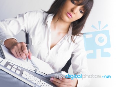 Business Lady Writing On Notebook Stock Photo