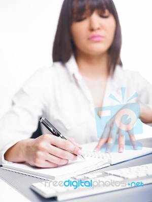 Business Lady Writing On Notebook Stock Photo