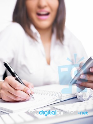 Business Lady Writing On Notebook Stock Photo