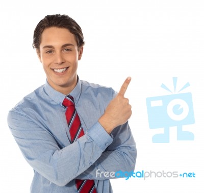 Business Male Pointing Upwards Stock Photo