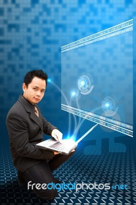 Business Man And Digital Screen Stock Photo