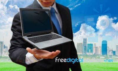 Business Man And Laptop Stock Photo