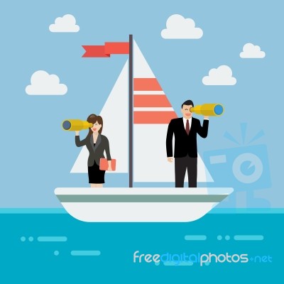 Business Man And Woman Sailing And Looking For Future Stock Image Business Man And Woman Sailing And Looking For Future Stock Image