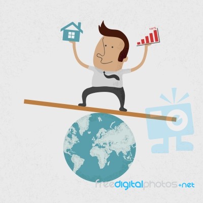 Business Man Handing Graph Over And Home On Earth Stock Image