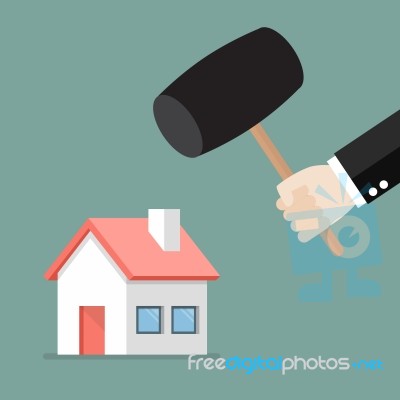 Business Man Handle A Hammer To Destroy A House Icon Stock Image