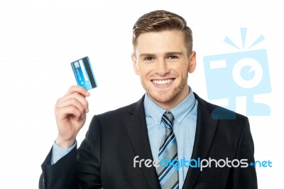 Business Man Holding A Credit Card Stock Photo