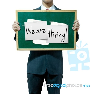 Business Man Holding Board On The Background, Job Opportunity Stock Image