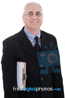 Business Man Holding Clipboard Stock Photo