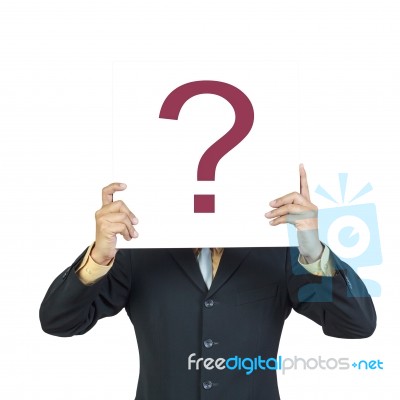 Business Man Holding Question Sign Stock Photo