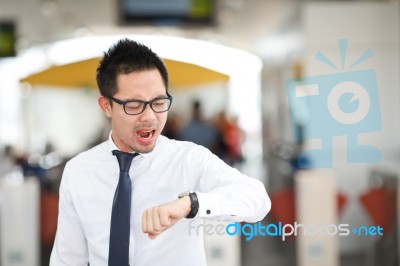 Business Man Looking At Watch At Business Center Stock Photo