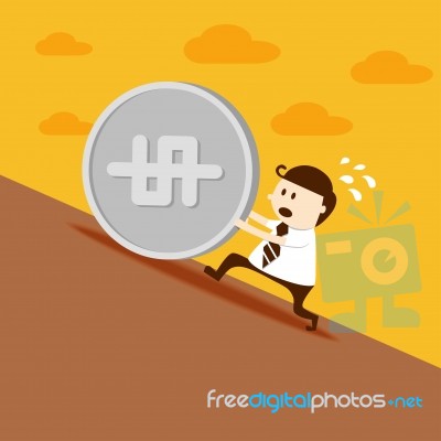 Business Man Push Dollar Coin Up Stock Image Business Man Push Dollar Coin Up Stock Image