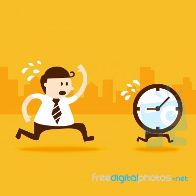 Business Man Run Follow The Clock Stock Image