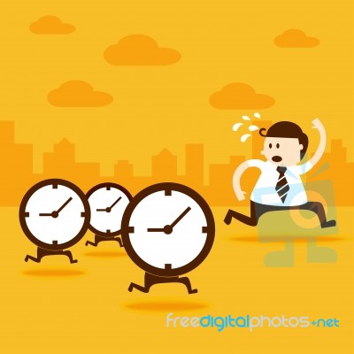 Business Man Run From The Clocks Stock Image