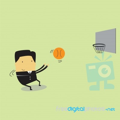 Business Man Throwing A Basketball Stock Image