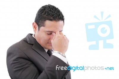 Business Man With A Head Ache, Isolated On White Background Stock Photo