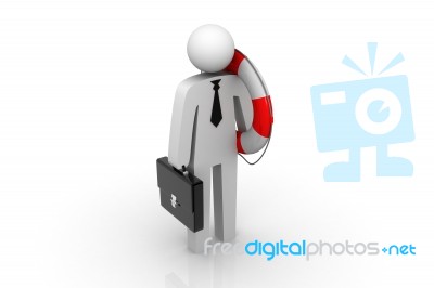 Business Man With Briefcase And Lifebelt Stock Image