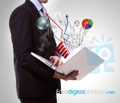 Business Man With Laptop Stock Image